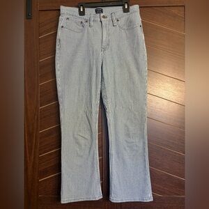 J Crew Factory High Rise crop flare size 27 blue and white stripe nautical denim